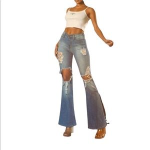 Vibe & Rant Distressed Flair Jeans